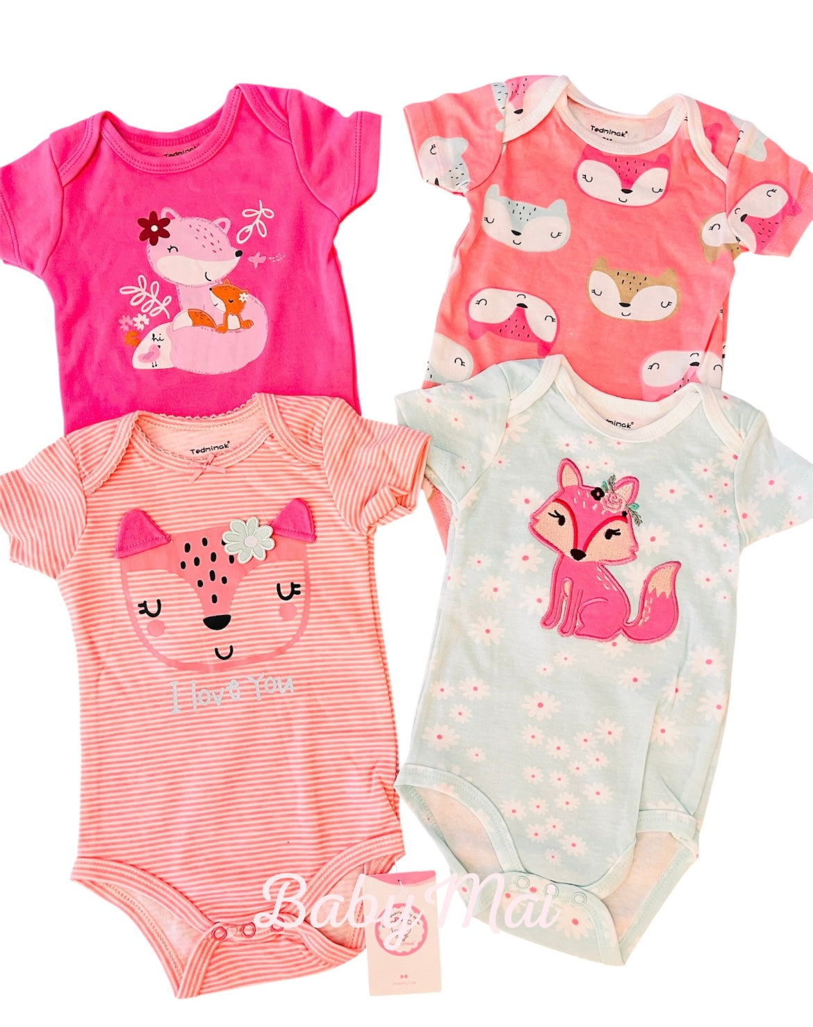 Pack de 4 bodys Zorrita, talla 6, 9, 12 y 24 meses