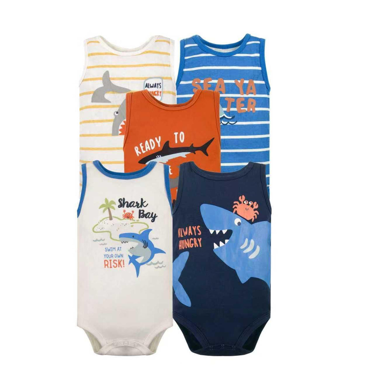 Pack de 5 bodys Tiburón, 18 y 24 meses