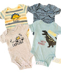 Pack de 4 bodys Dino, talla 6, 9, 12 y 18 meses