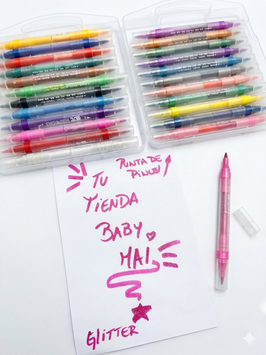 Marcadores Acrílicos con Glitter y Punta Pincel – Set de 48 Colores