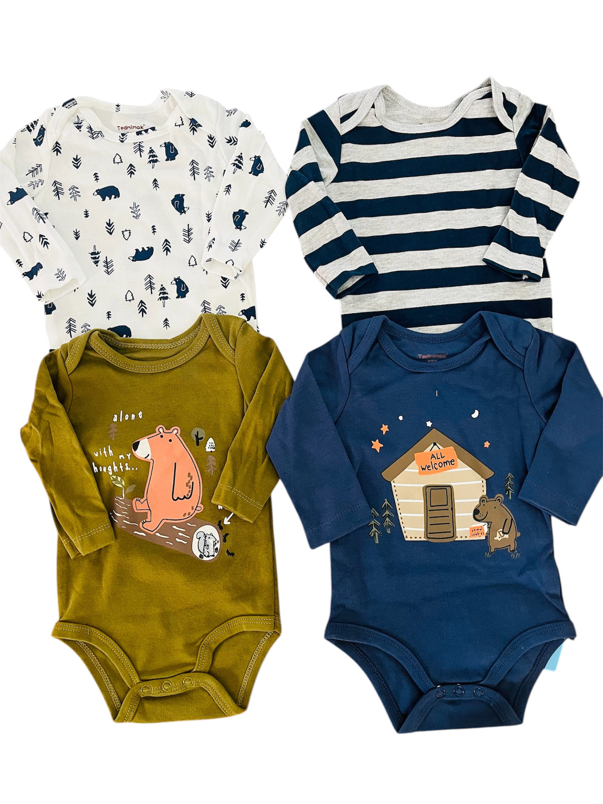 Pack de 4 bodys Osito, talla 3, 6 y 9 meses