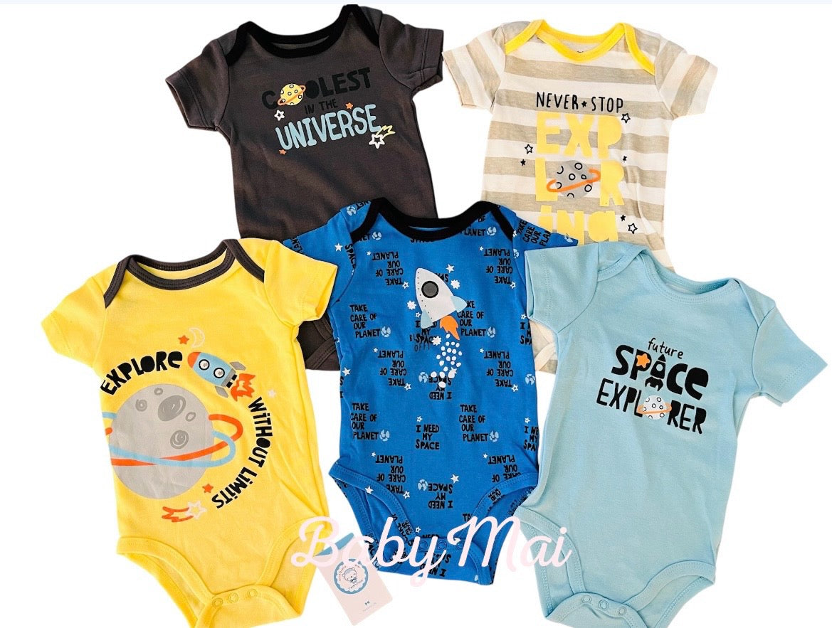 Pack de 5 bodys El espacio, 18 meses