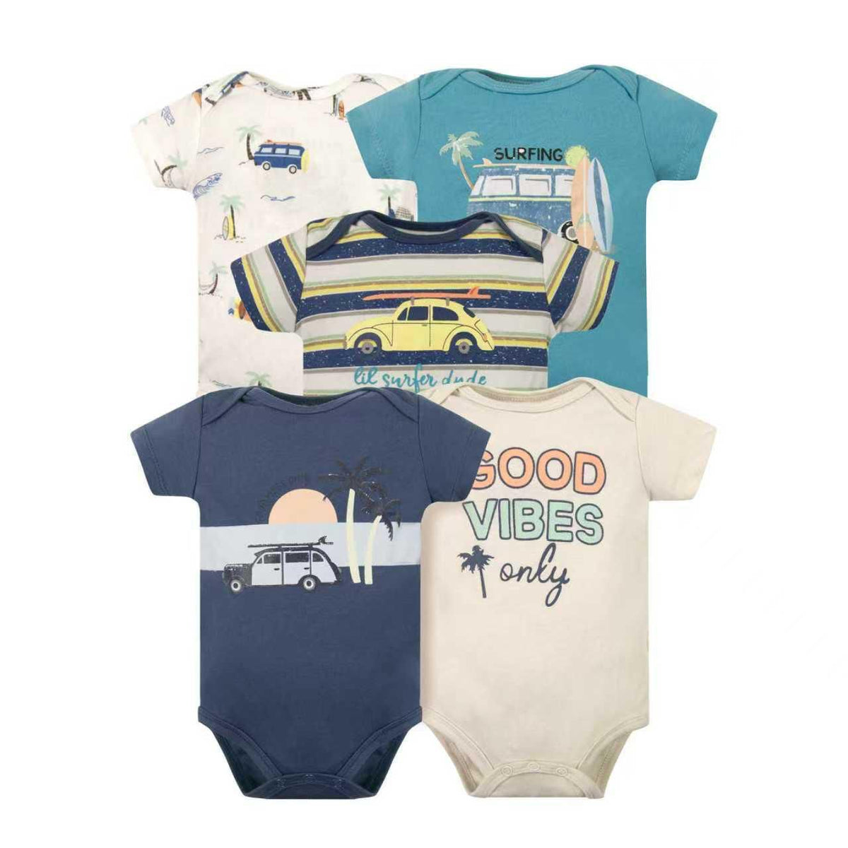 Pack de 5 bodys Playero, 18 meses