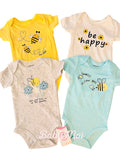 Pack de 4 bodys Abejita, talla 6 y 12 meses