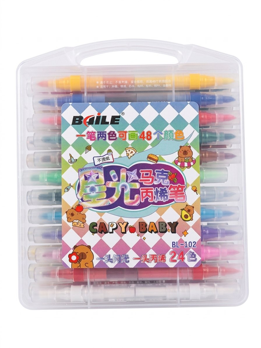 Marcadores Acrílicos con Glitter y Punta Pincel – Set de 48 Colores