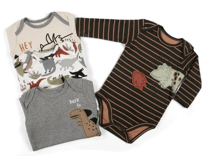 Pack de 4 bodys Dino, talla 9 meses