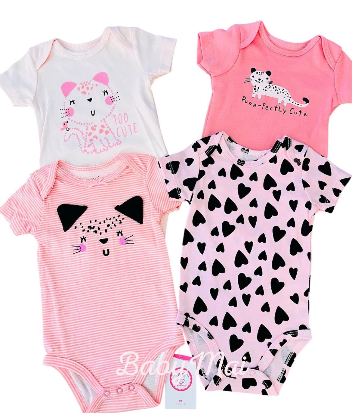 Pack de 4 bodys Leoparda, talla 9, 12 y 18 meses