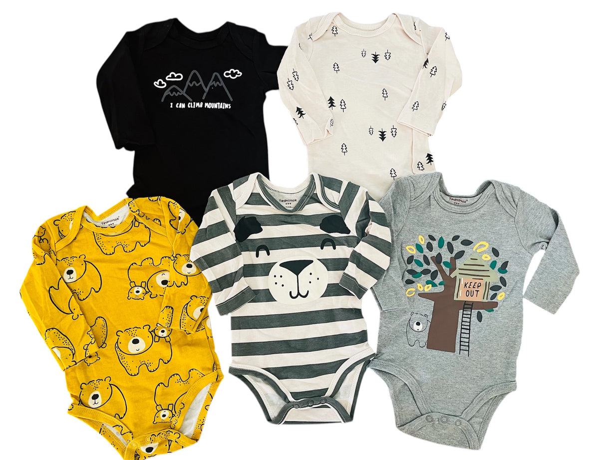 Pack de 5 bodys Osito, 3 y 6 meses